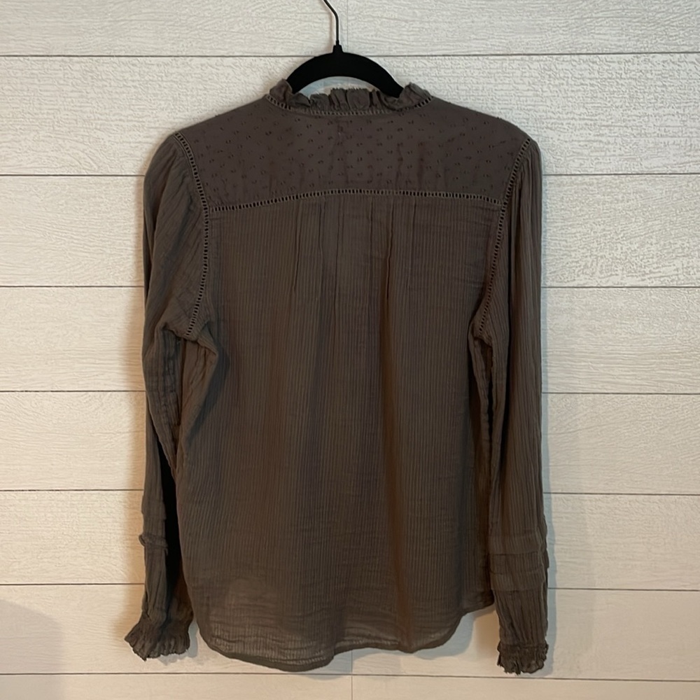 Faherty Charcoal Ruffled Henley Blouse - Picture 12 of 13